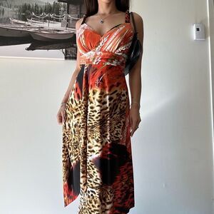 Y2k preppy slinky midi dress low cut sexy going out vibrant dress
